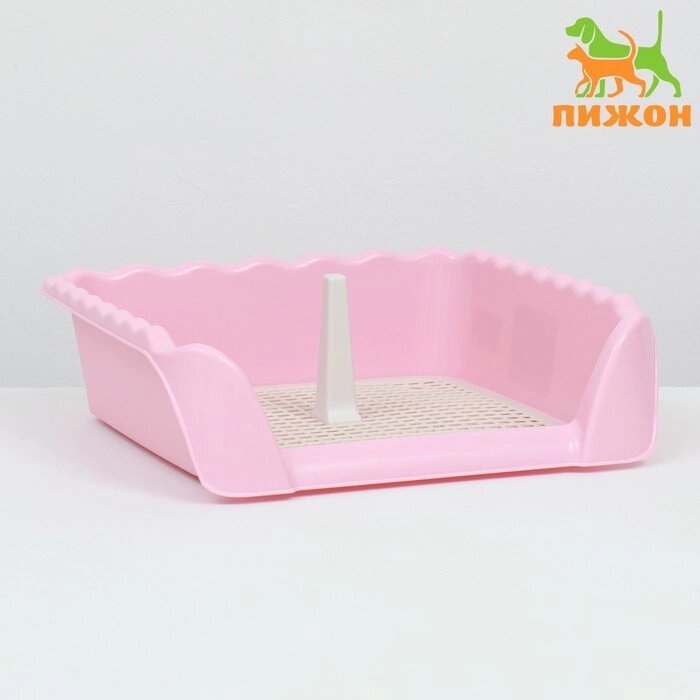 Туалет для собак с высокими бортами и съемной сеткой 38х36х12 см, розовый от компании Интернет - магазин Flap - фото 1