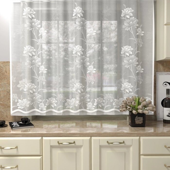 Тюль на кухню со шторной лентой, 160х260 см, цвет белый, 100% полиэстер от компании Интернет - магазин Flap - фото 1