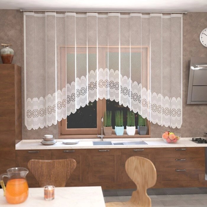 Тюль на кухню со шторной лентой, 420х165 см, цвет белый, 100% полиэстер от компании Интернет - магазин Flap - фото 1