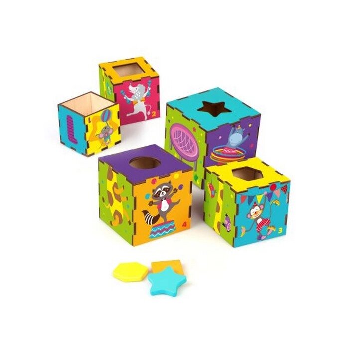 Умные кубики «Весёлый Цирк» 3 в 1 кубики, сортер, пирамидка от компании Интернет - магазин Flap - фото 1