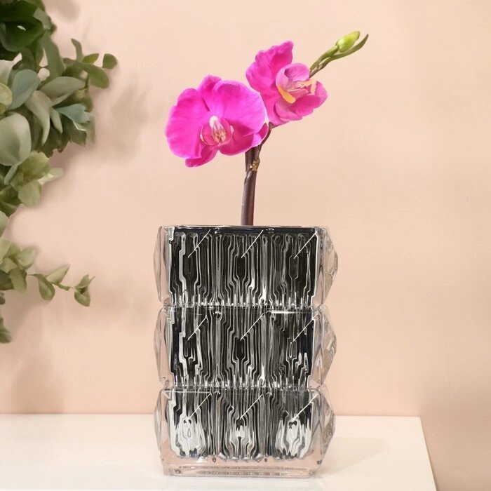 Ваза для цветов «Монарда» из стекла, серебро 20 х 13,5 х 9,5 см от компании Интернет - магазин Flap - фото 1