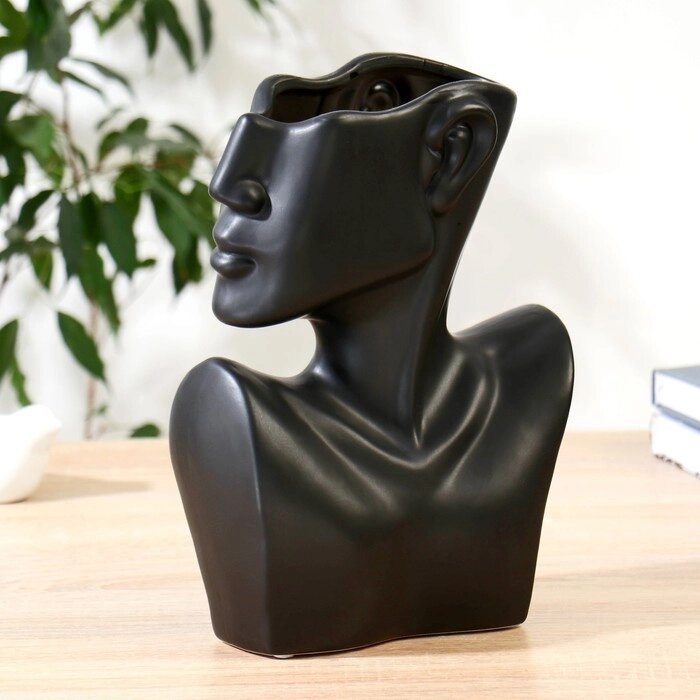 Ваза керамика настольная "Изящный профиль" h-28 см, чёрный от компании Интернет - магазин Flap - фото 1