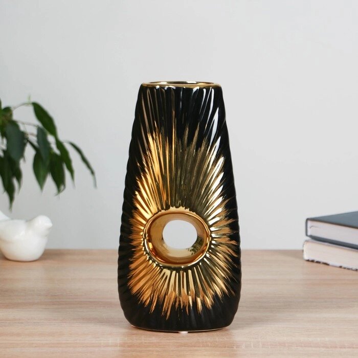 Ваза керамика настольная "Кейдн" 23,5 см, чёрный от компании Интернет - магазин Flap - фото 1