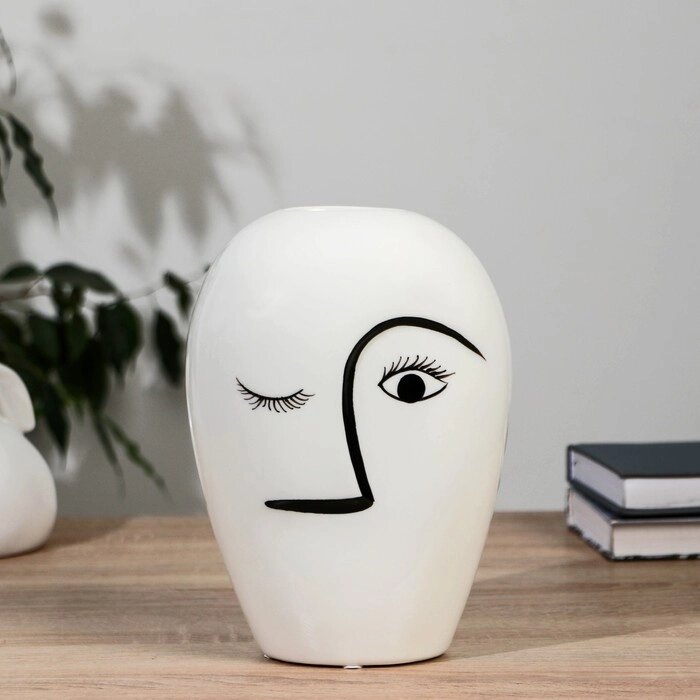 Ваза керамика настольная "Пикассо" (ручная роспись) глаз, 23 см, чёрно-белый от компании Интернет - магазин Flap - фото 1