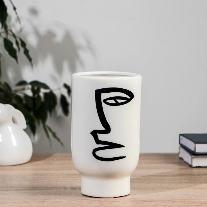 Ваза керамика настольная "Пикассо" (ручная роспись) загадка, 20 см, чёрно-белый от компании Интернет - магазин Flap - фото 1