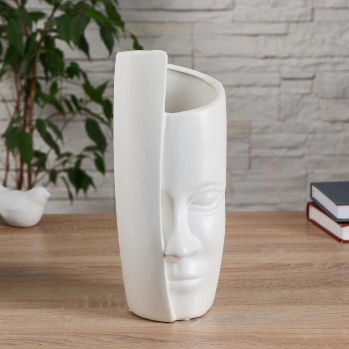 Ваза керамика настольная "Полуликий" 11х28 см, белый от компании Интернет - магазин Flap - фото 1