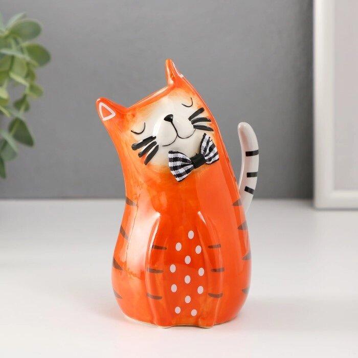 Ваза керамика "Рыжий котик с бантиком" 8,7х7,7х13,5 см от компании Интернет - магазин Flap - фото 1