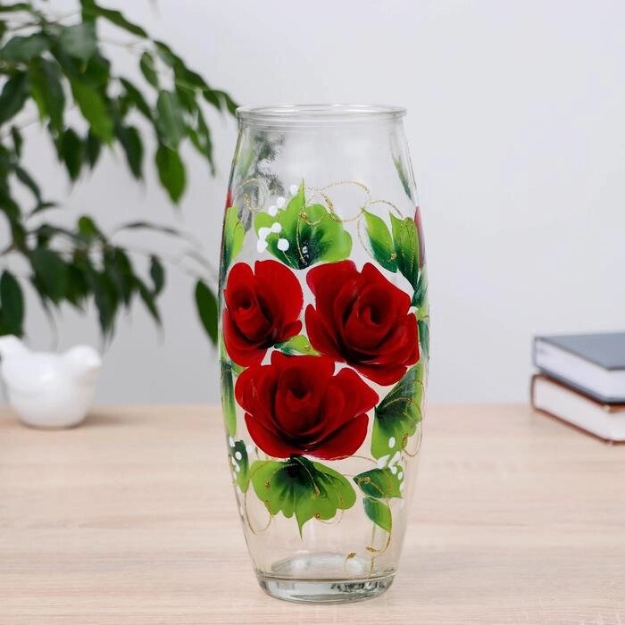 Ваза Красная Роза с росписью на проз. стекле, d-7см 10х23 см от компании Интернет - магазин Flap - фото 1