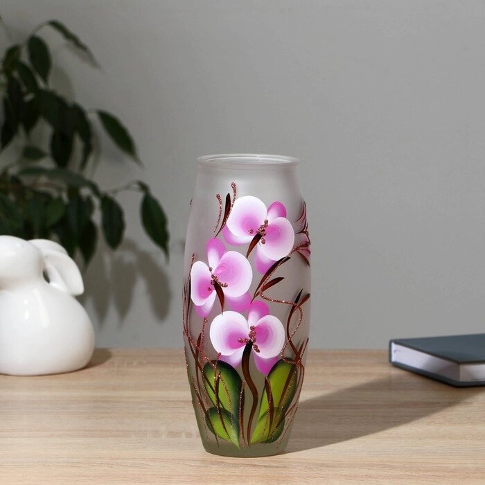 Ваза Орхидея с росписью на матовом стекле, d-7; 10х23 см от компании Интернет - магазин Flap - фото 1