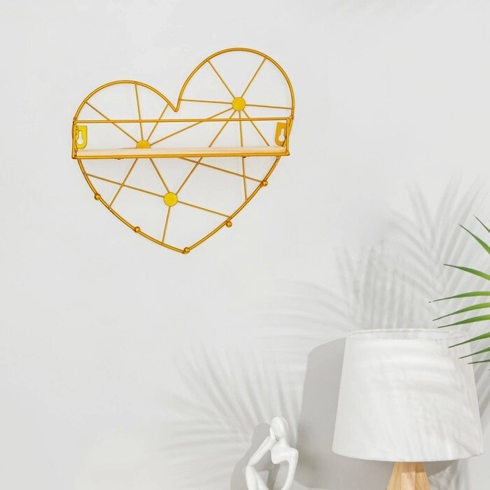Вешалка настенная с полкой "Сердце", с подсветкой, 5 крючков, золото от компании Интернет - магазин Flap - фото 1