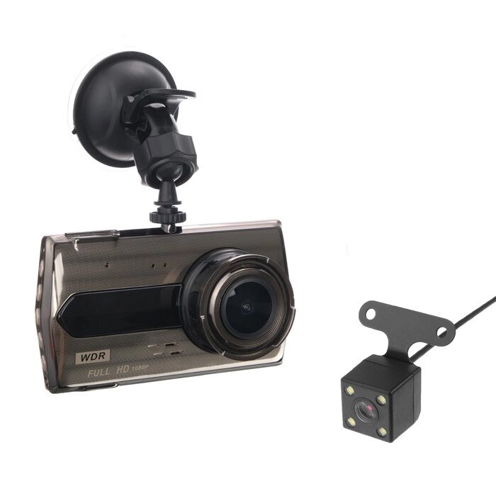 Видеорегистратор 2 камеры, HD 1080P, IPS 4.0 WDR, обзор 170° от компании Интернет - магазин Flap - фото 1