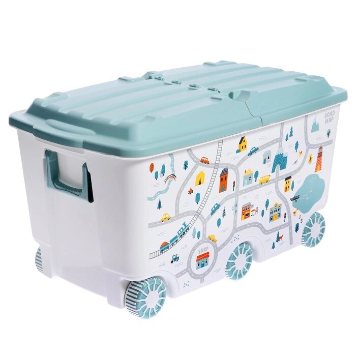 Ящик для игрушек на колесах «Путешествие», с декором, 685  395  385 мм, цвет светло-голубой от компании Интернет - магазин Flap - фото 1