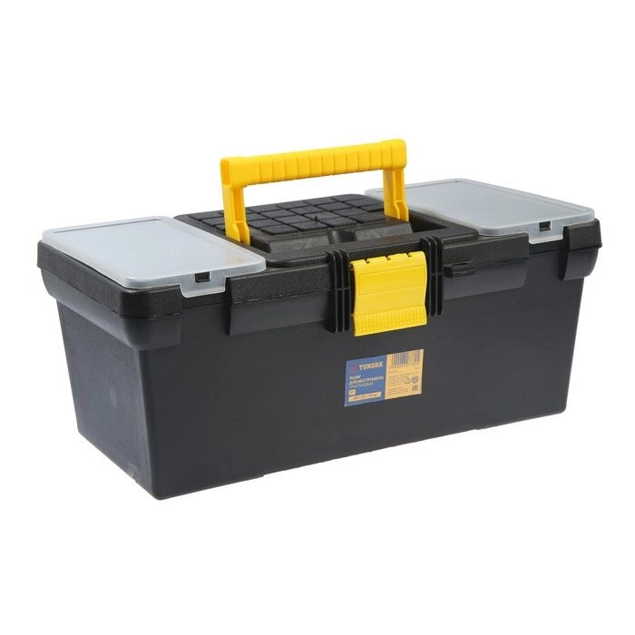 Ящик для инструмента ТУНДРА, 16", 390 х 200 х 170 мм, пластиковый, лоток, два органайзера от компании Интернет - магазин Flap - фото 1