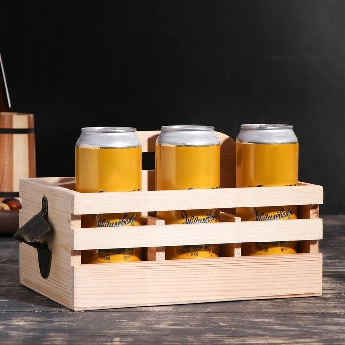Ящик для пива 271818.5 см  с открывашкой, под 6 бутылок, деревянный от компании Интернет - магазин Flap - фото 1