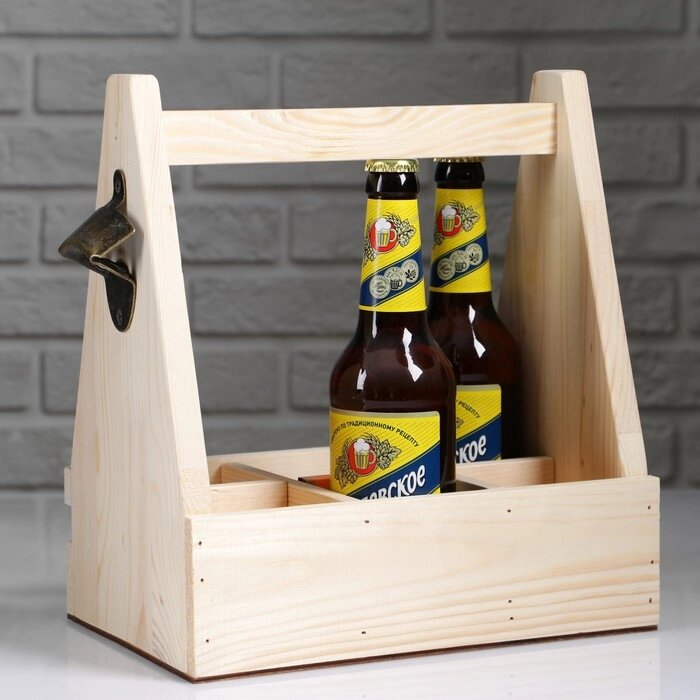 Ящик для пива 271830 см  с открывашкой, под 6 бутылок, деревянный от компании Интернет - магазин Flap - фото 1
