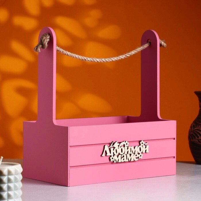 Ящик - кашпо деревянный 25х15х30 "Любимой Маме" Розовый Коралл от компании Интернет - магазин Flap - фото 1