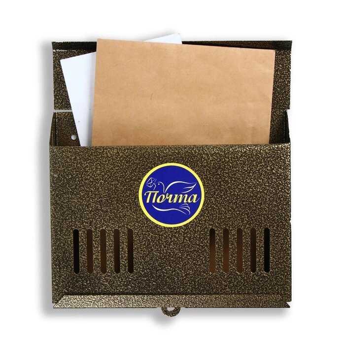 Ящик почтовый без замка (с петлёй), горизонтальный «Мини», бронзовый от компании Интернет - магазин Flap - фото 1