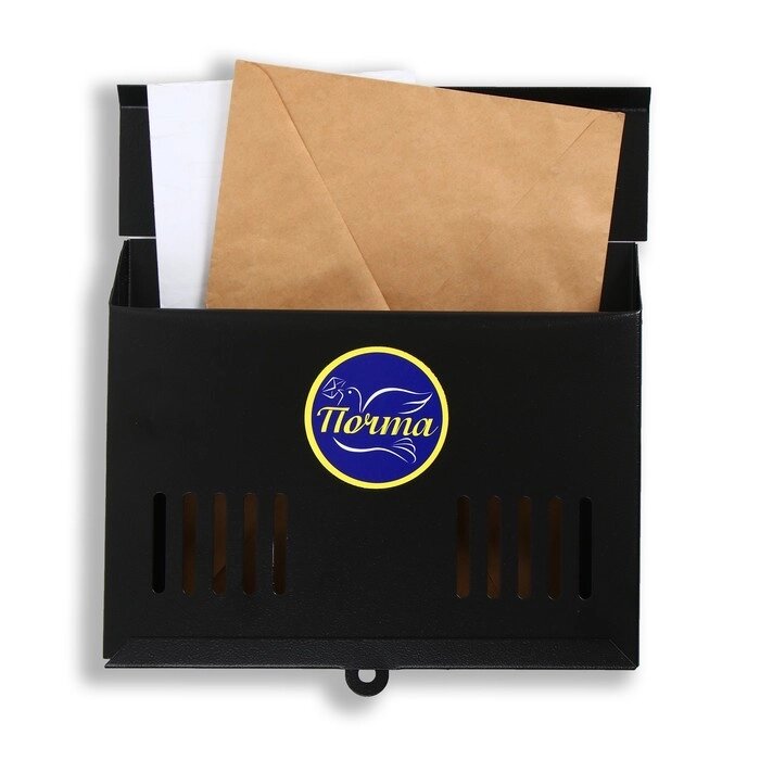 Ящик почтовый без замка (с петлёй), горизонтальный «Мини», чёрный от компании Интернет - магазин Flap - фото 1