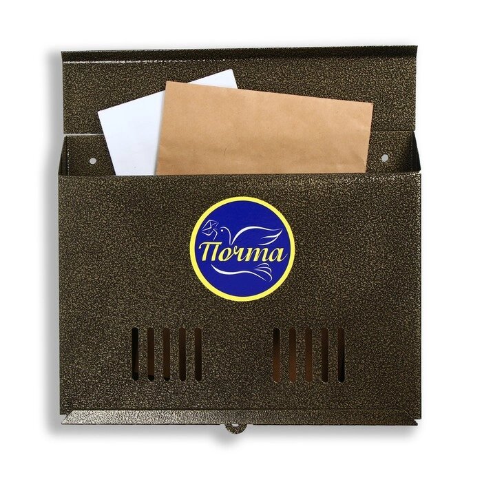 Ящик почтовый без замка (с петлёй), горизонтальный «Широкий», бронзовый от компании Интернет - магазин Flap - фото 1