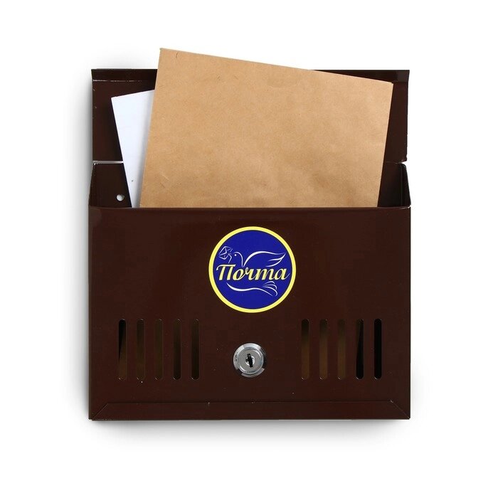 Ящик почтовый с замком, горизонтальный «Мини», коричневый от компании Интернет - магазин Flap - фото 1