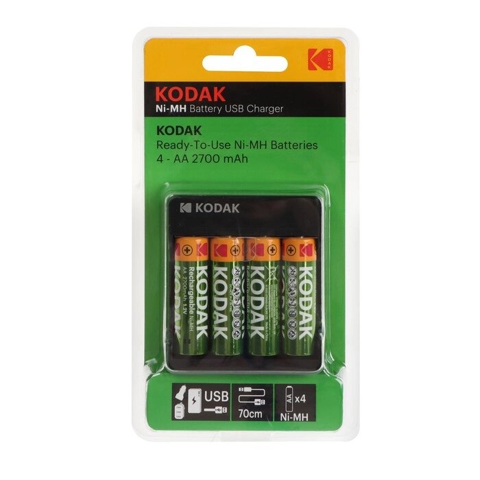 Зарядное устройство Kodak USB Overnight charger для AA + 4 аккумулятора AA 2700 мАч от компании Интернет - магазин Flap - фото 1