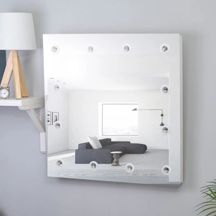 Зеркало, гримерное, настенное, 12 лампочек, 6060 cм от компании Интернет - магазин Flap - фото 1