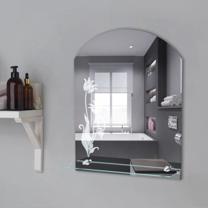 Зеркало настенное, с пескоструйной графикой, 60 х 50 см, с полочкой, 2 кронштейна от компании Интернет - магазин Flap - фото 1