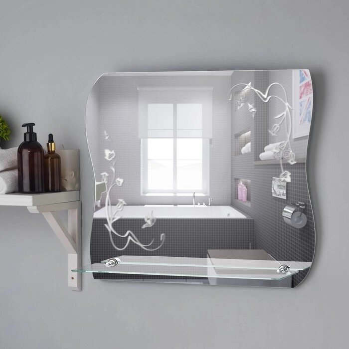Зеркало, настенное, с пескоструйной графикой, с полочкой, 50х60 см от компании Интернет - магазин Flap - фото 1