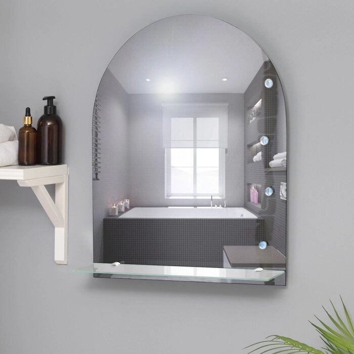 Зеркало «Орнамент», с пескоструйной графикой и фьюзингом, настенное, с полочкой, 5062 см от компании Интернет - магазин Flap - фото 1