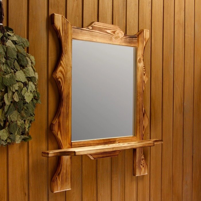 Зеркало резное "Квадрат" с полкой, обожжённое, 535315 см от компании Интернет - магазин Flap - фото 1
