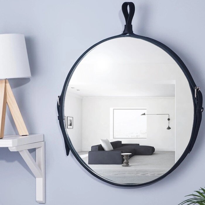 Зеркало "Ритц", d=500, на ремне из натуральной кожи, черный от компании Интернет - магазин Flap - фото 1