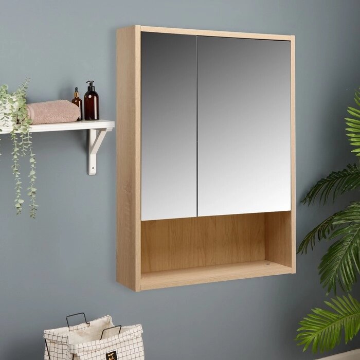 Зеркало-шкаф для ванной комнаты "Валенсия 55", Дуб сонома светлый, 55 х 75 х 17 см от компании Интернет - магазин Flap - фото 1