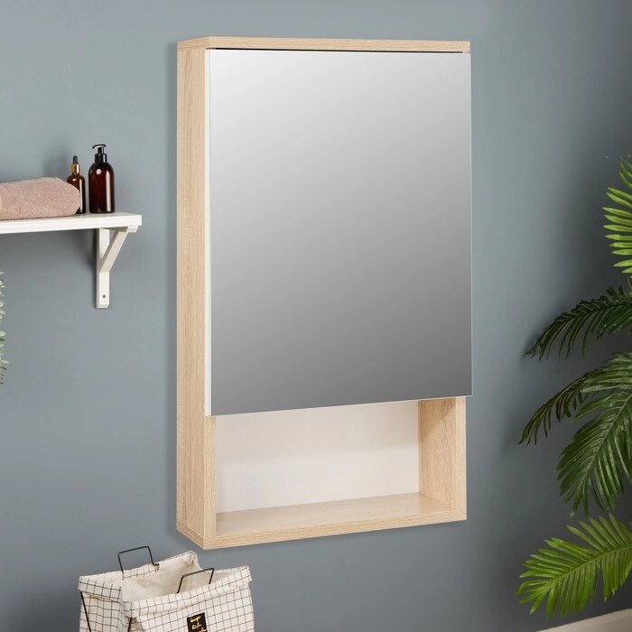Зеркало-шкаф для ванной комнаты "Вена 40" белый/сонома, 40 х 70 х 13,6 см от компании Интернет - магазин Flap - фото 1
