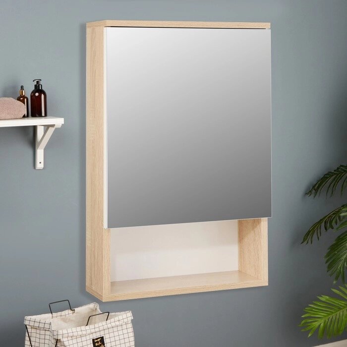 Зеркало-шкаф для ванной комнаты "Вена 50" белый/сонома, 50 х 70 х 13,6 см от компании Интернет - магазин Flap - фото 1
