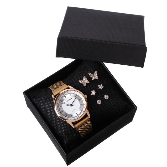 Женский подарочный набор Bolingdun 2 в 1: наручные часы, серьги, d-3.1 см от компании Интернет - магазин Flap - фото 1