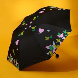 Зонт женский механический «Яркие бабочки», 8 спиц, d=95, цвет чёрный