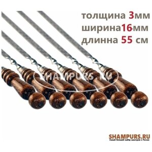 6 Профессиональных шампуров с деревянной ручкой 16 мм - 55 см