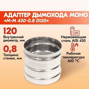 Адаптер дымохода Моно М-М 430-0.8 D120, переходник для печной трубы, адаптер котла из нержавейки