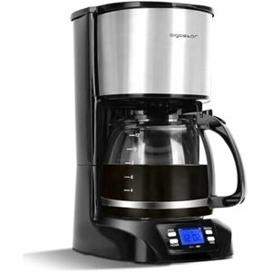 Aigostar Benno - Цифровая кофемашина, кофеварка с программируемым таймером, до 12 чашек, 1,5 л, подогревательная пластина, капельница, 800 Вт, кофемашина с фильтром, нержавеющая сталь, черный