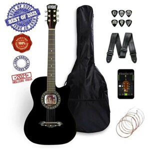Акустическая гитара для начинающих Starlord Cobain White Label '38 с набором аксессуаров (чехол, струны, ремень, медиатор, программа для настройки)