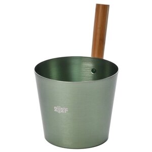 Алюминиевый набор для бани Ушат 5л + черпак 0,2л ручки бамбук, цвет зеленый