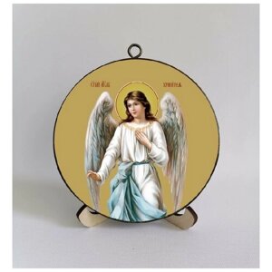 Ангел-Хранитель. Освященная круглая икона на дереве диаметр 12 х 1,8 см, арт К008-2