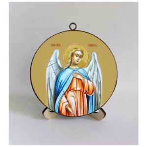 Ангел-Хранитель. Освященная круглая икона на дереве. Диаметр 12 см. Толщина 1,8 см, арт К057