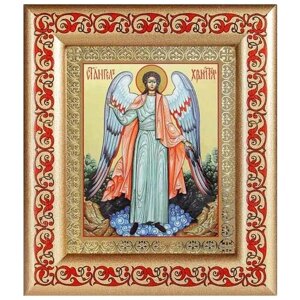 Ангел Хранитель ростовой, икона в рамке с узором 14,5*16,5 см