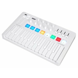 Arturia MiniLAB 3 Alpine White - 25 клавишная MIDI-клавиатура - пэд-контроллер, 9 регуляторов, 8 RGB пэдов, 8 фейдеров, дисплей, сенсорные регуляторы Pitch/Modulation, MIDI-выход, 1/4" Jack вход педали, режим Chord,