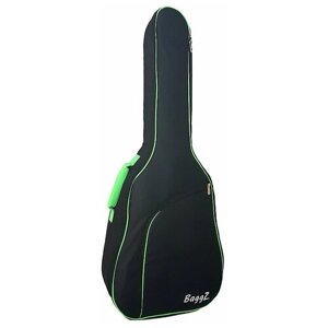 BaggZ AB-41-7GR Чехол для акустической гитары, 41", защитное уплотнение 10мм 600D, цвет черный, зеленая окантовка
