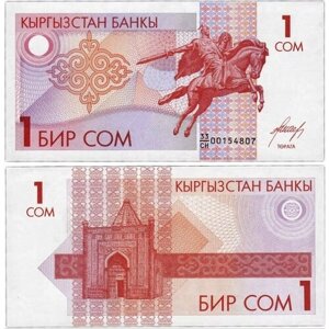 Банкнота Киргизии, 1 сом, состояние UNC (без обращения), 1993 г. в.