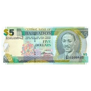 Барбадос 5 долларов 2012 г. Портрет сэра Ф. Воррелла UNC