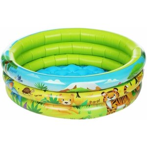 Бассейн надувной детский "Африка" круглый, с надувным дном, для плавания, купания и игр в воде, на дачу, размер 64 х 21 см
