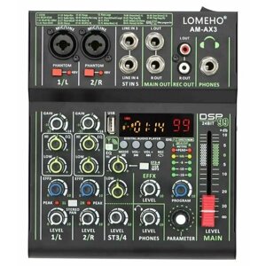 Беспроводной EQ звуковой микшер LOMEHO AM-AX3 , 2-моно/2-стерео канальный микшер, DJ-консоль с USB, Bluetooth